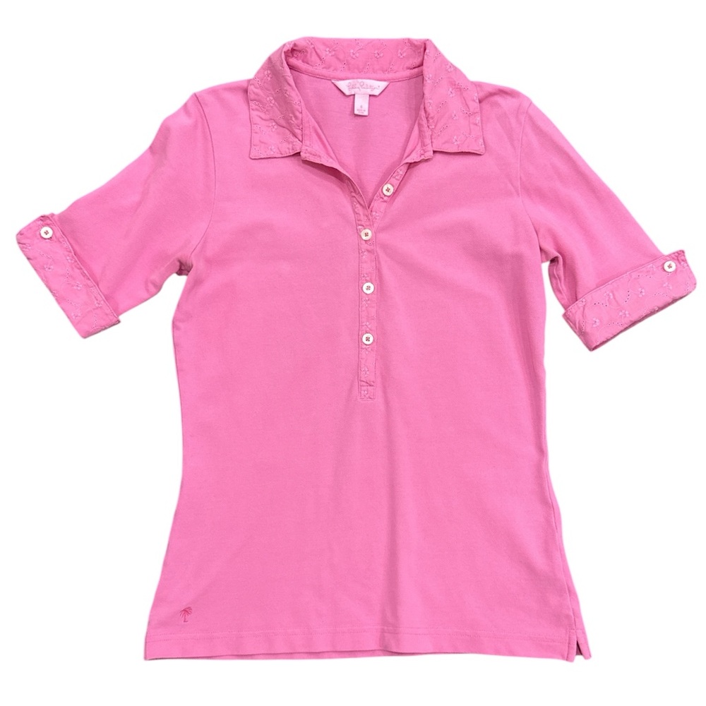 Lilly Pulitzer Pink Collared Polo 95% Pima Cotton Womens Small Short Sleeve Golf